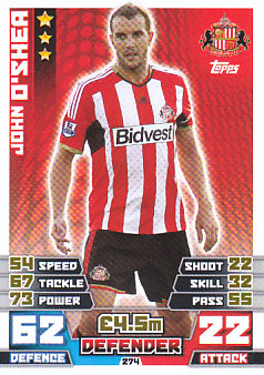 John O'Shea Sunderland 2014/15 Topps Match Attax #274